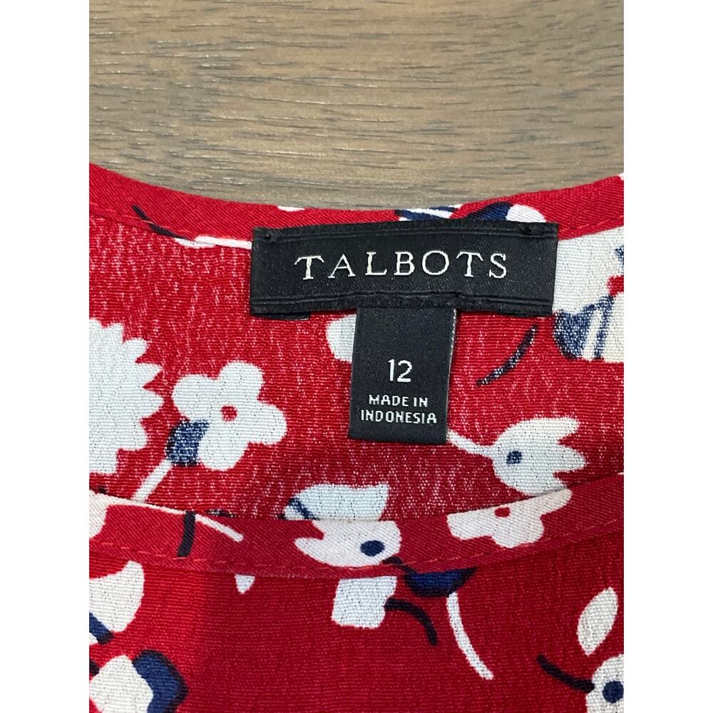 Talbots Red White Floral Sleeveless Maxi Dress with Elastic Waist Size 12 - Picture 3 of 9